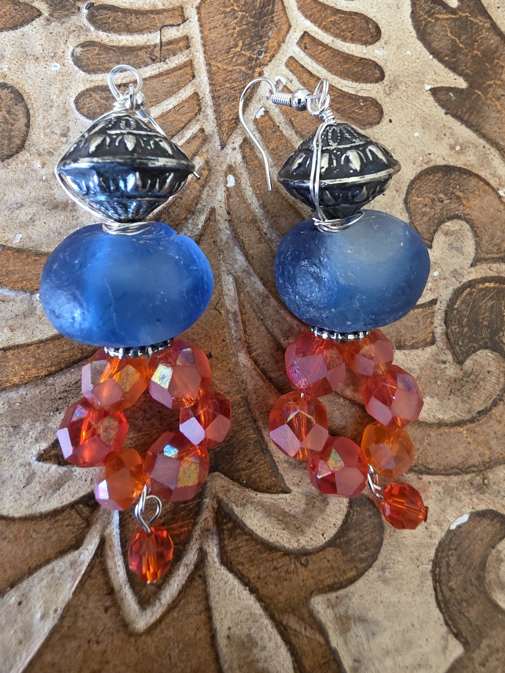 Handmade Boho Stylw Glass Beads Awith Silver Tone Accents